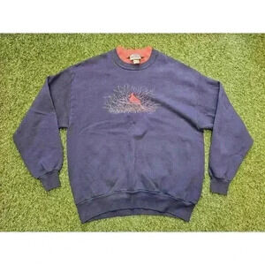 VTG Top Stitch Pullover Sweatshirt Stitched Cardinal Bird Woman’s Size XL Blue